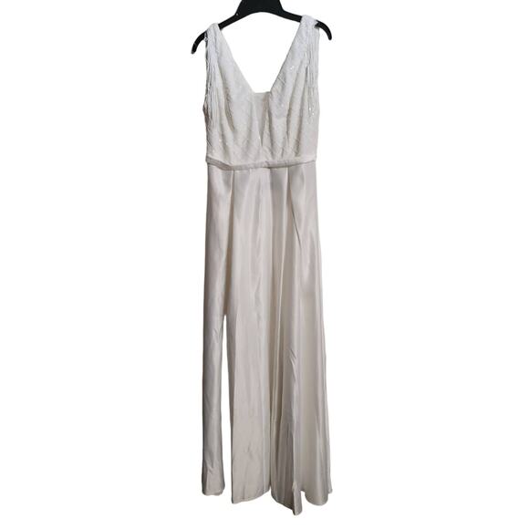 Ever Pretty White Sequined Fringe Plunge Modest Wedding Dress Gown Size 10/XL - Picture 1 of 8